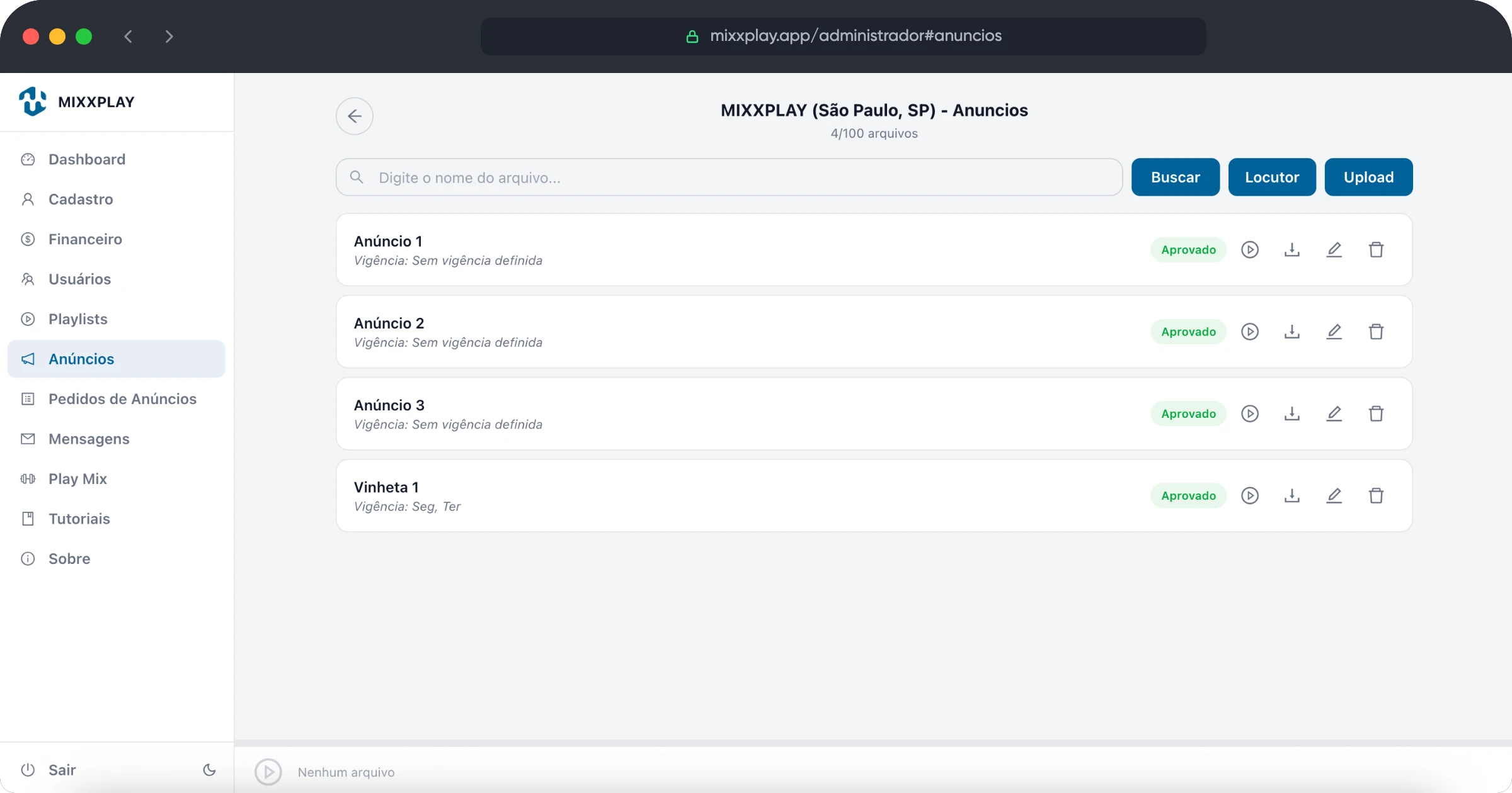 Sistema MIXXPLAY - Anúncios