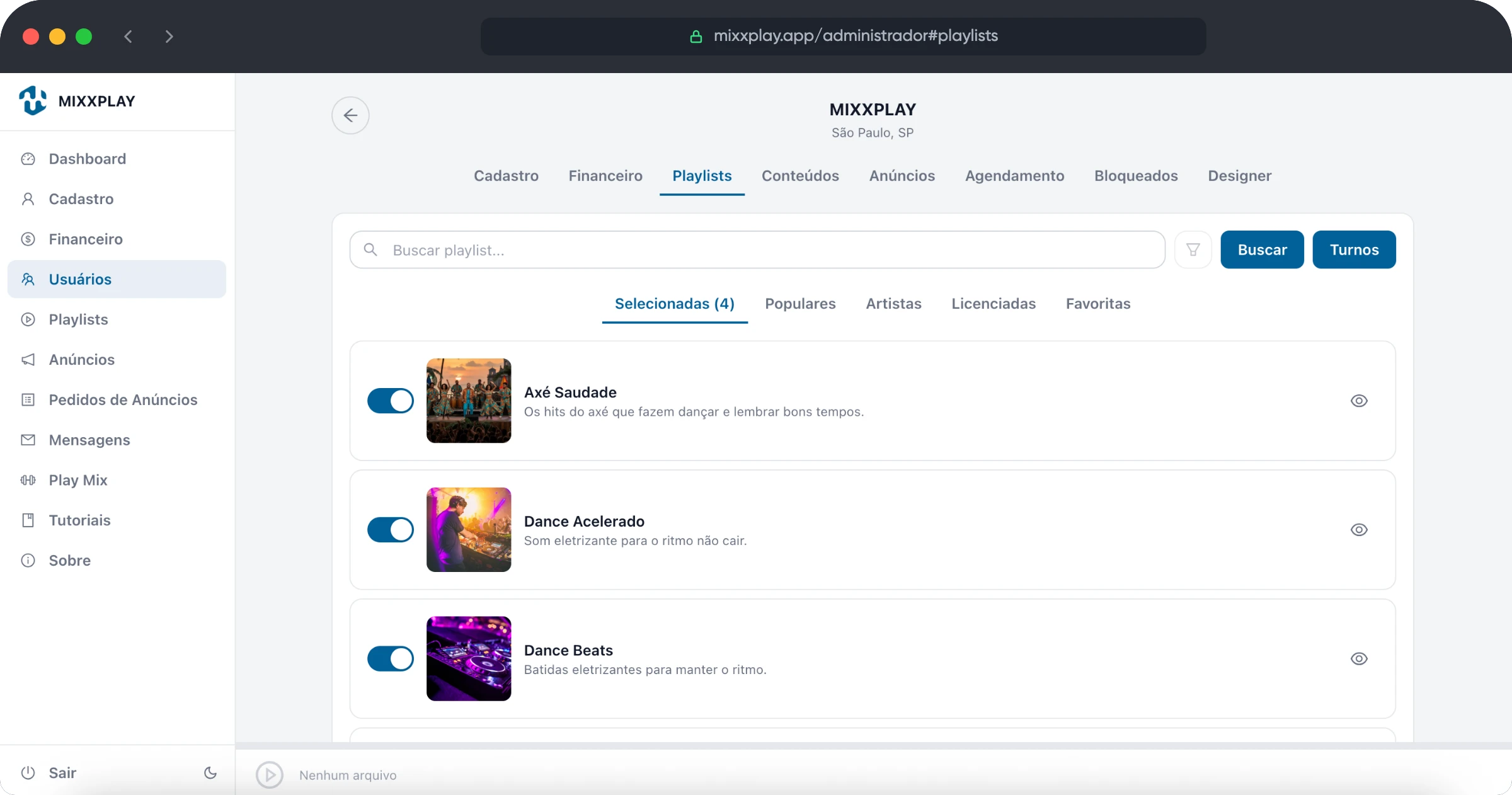 Sistema MIXXPLAY - Playlists