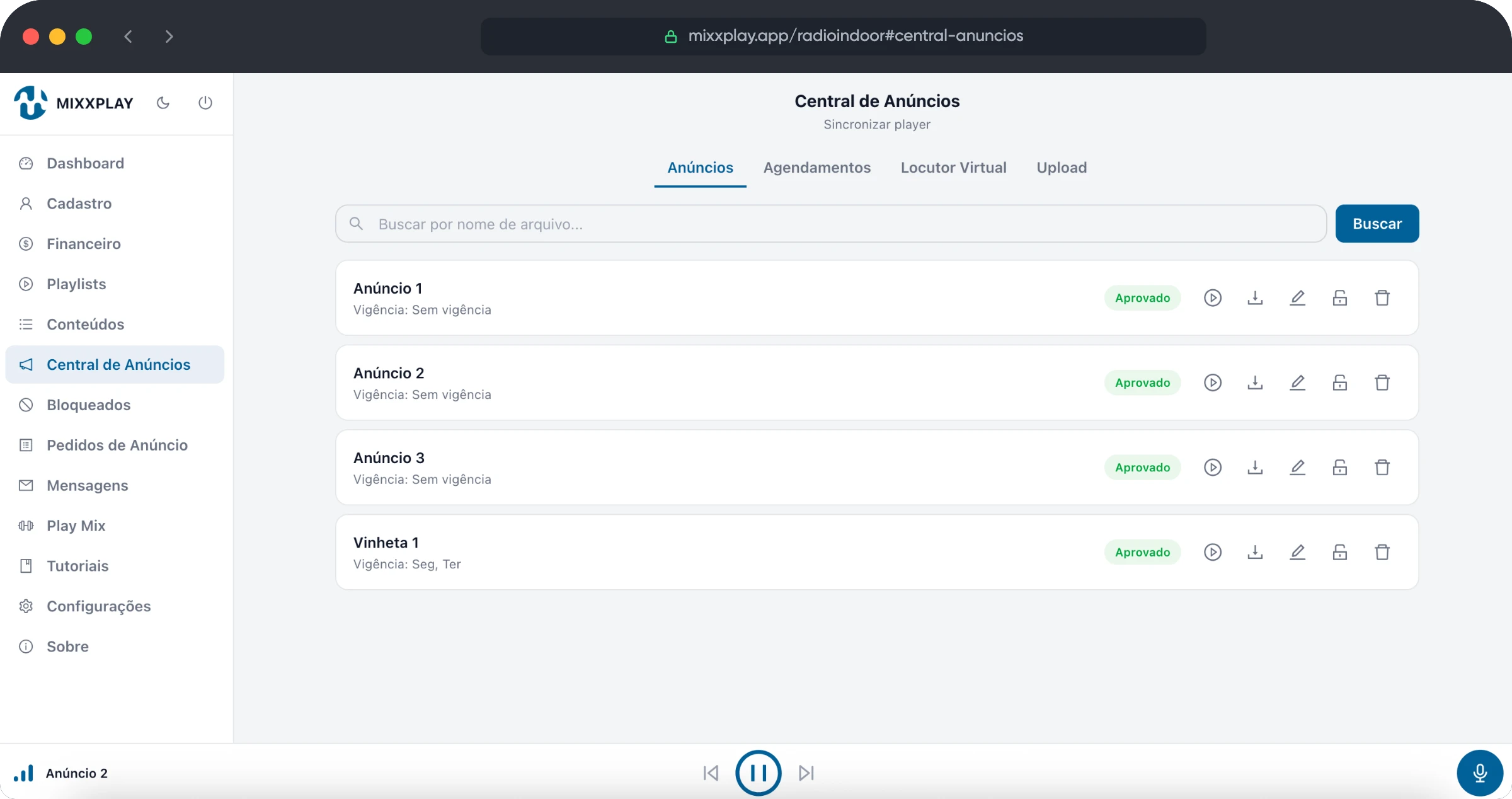 Sistema MIXXPLAY - Anúncios