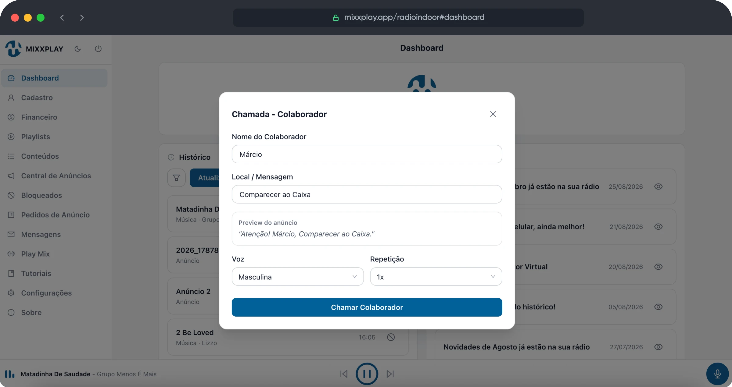 Sistema MIXXPLAY - Comunicação Instantânea