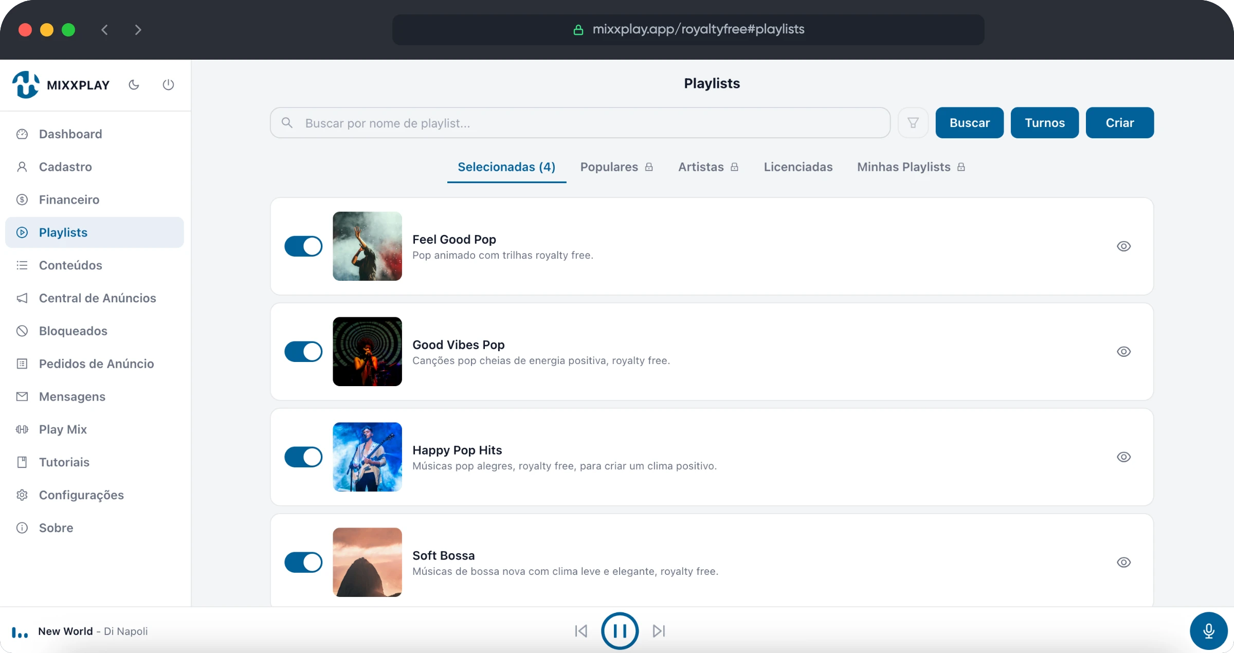 Sistema MIXXPLAY - Playlists