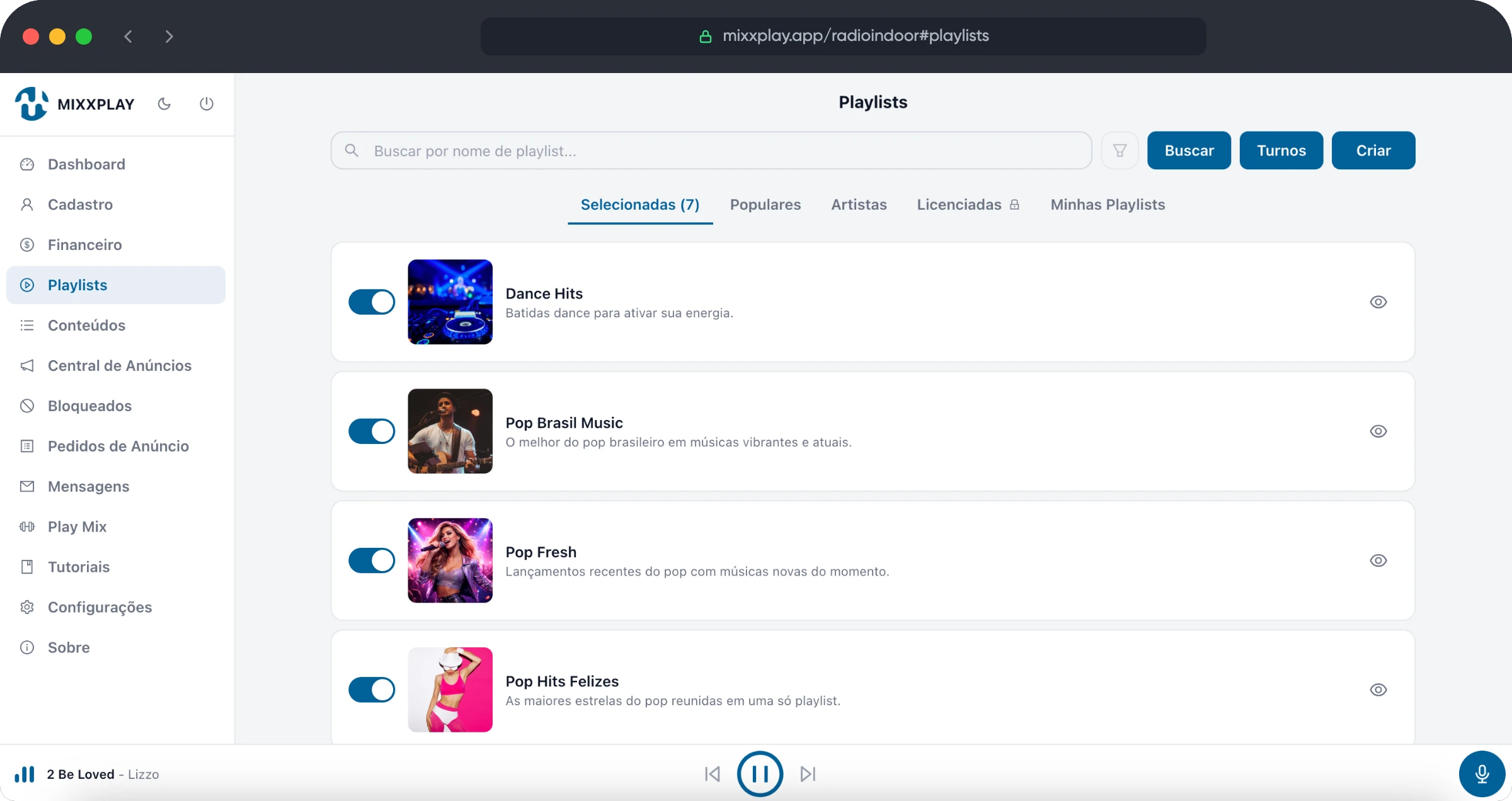 Sistema MIXXPLAY - Playlists