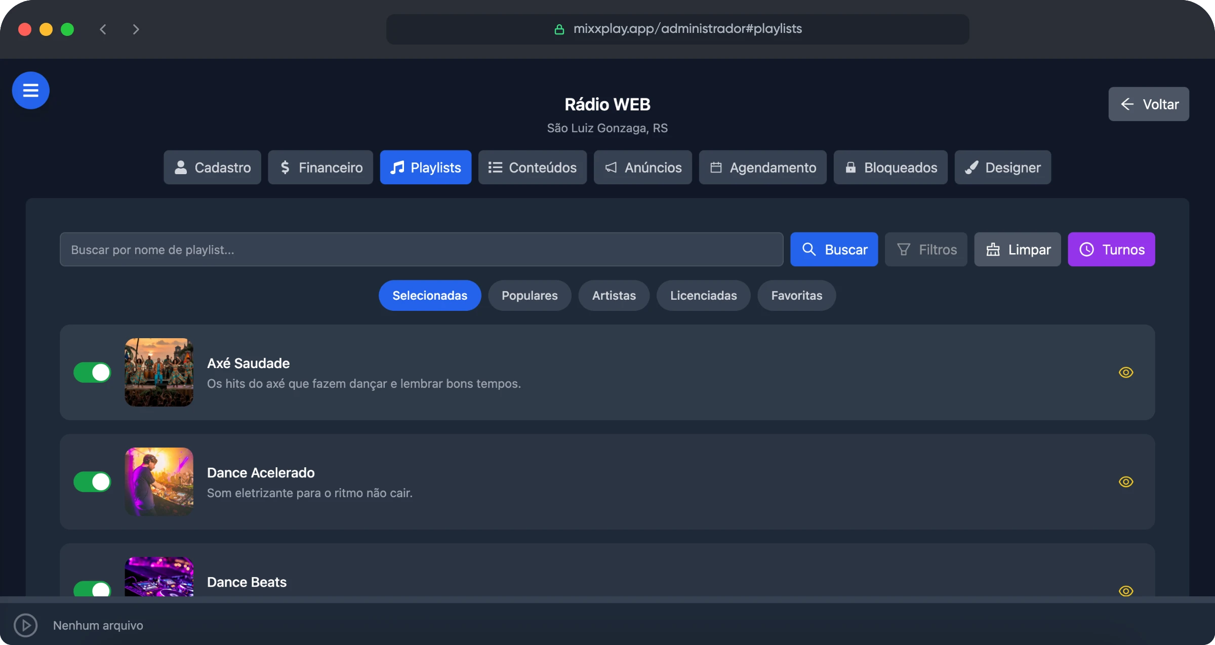 Sistema MIXXPLAY - Playlists