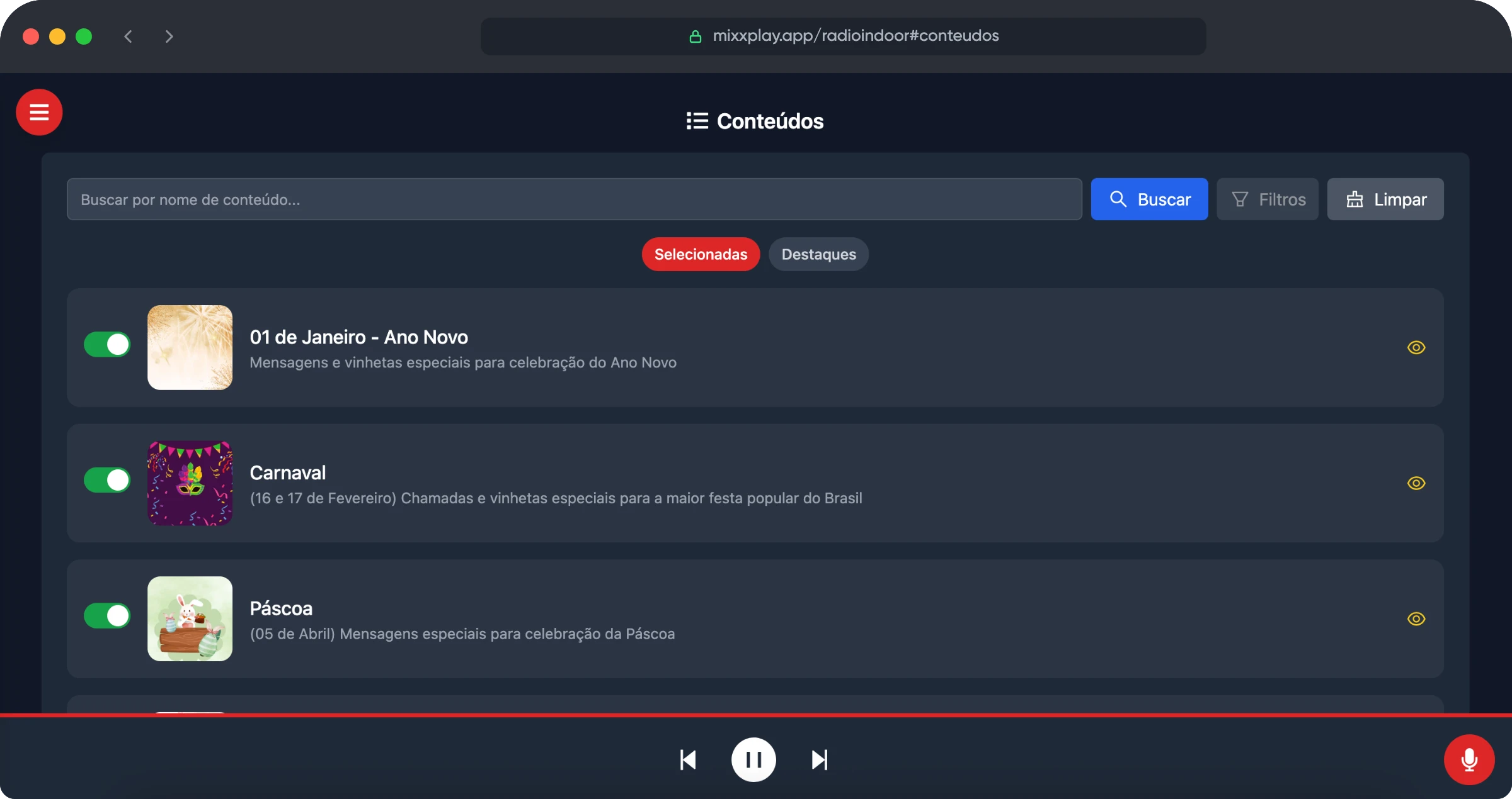 Sistema MIXXPLAY - Conteúdos