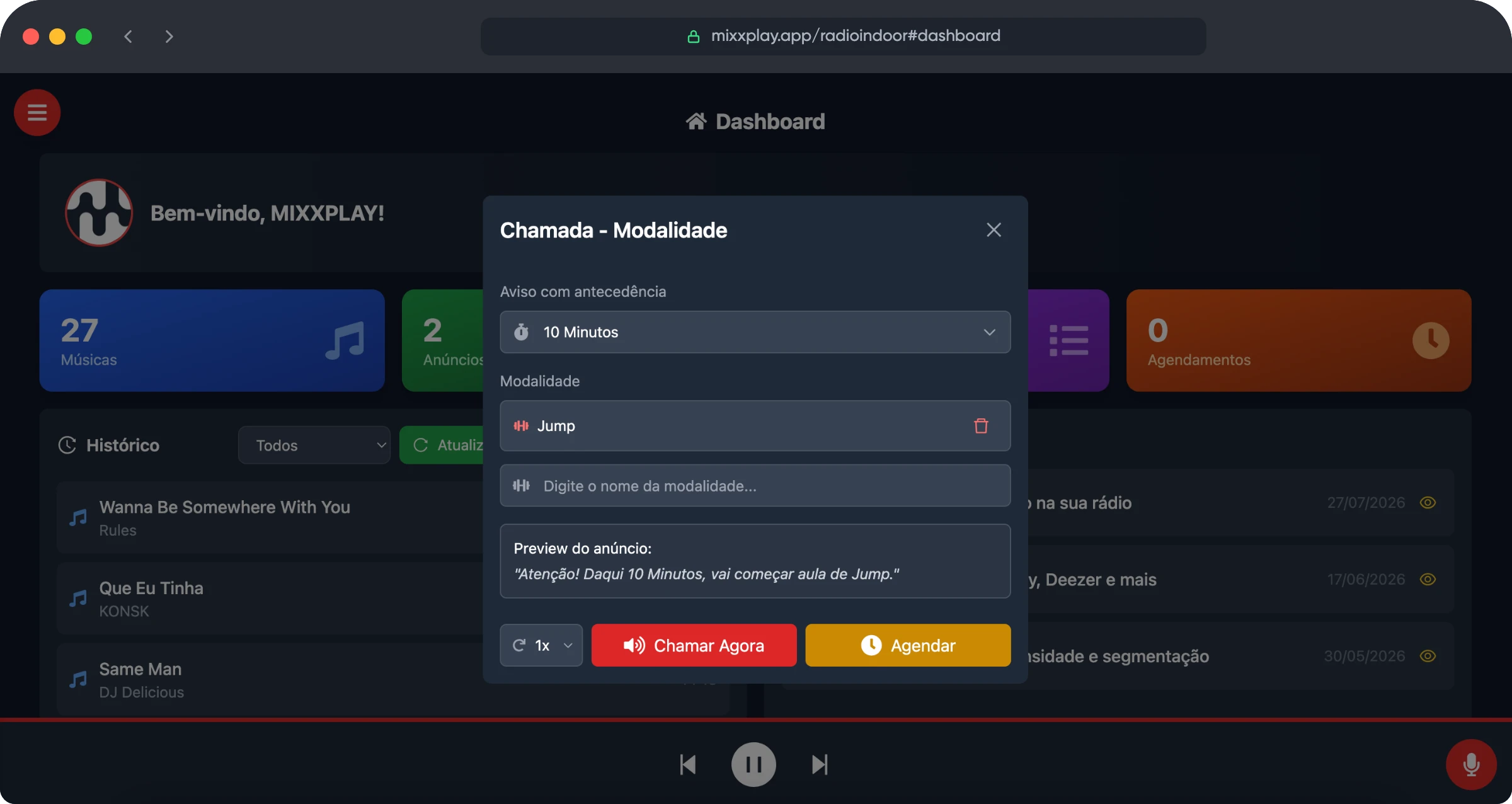 Sistema MIXXPLAY - Chamada de modalidades para academias
