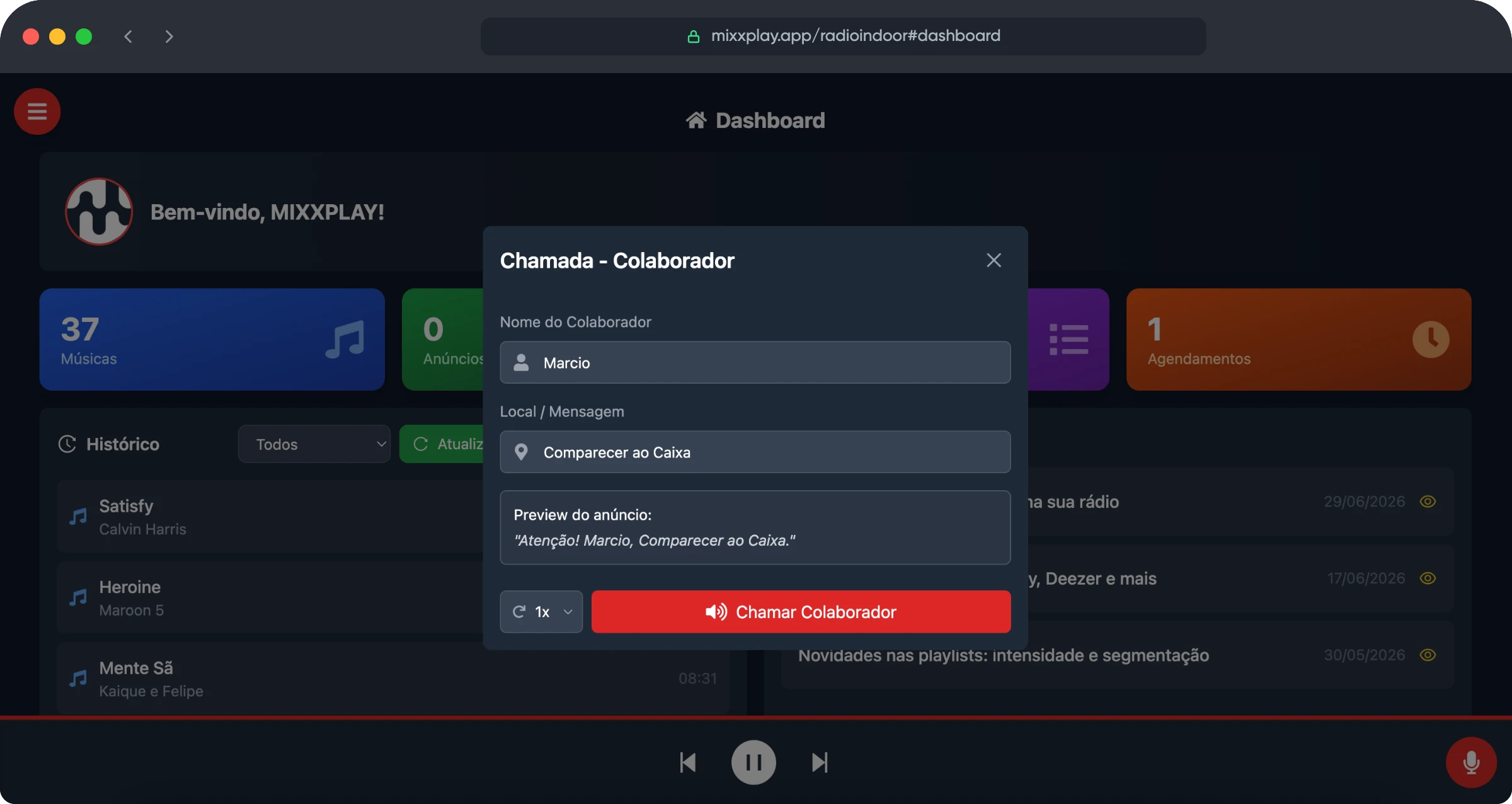 Sistema MIXXPLAY - Comunicação Instantânea