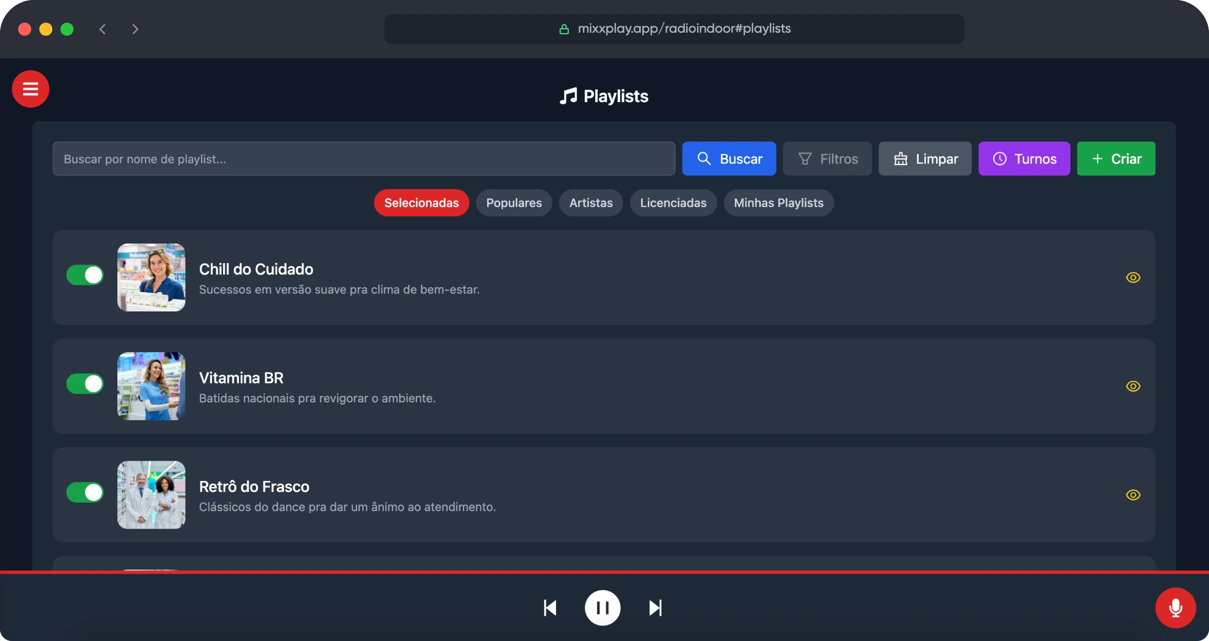 Sistema MIXXPLAY - Playlists