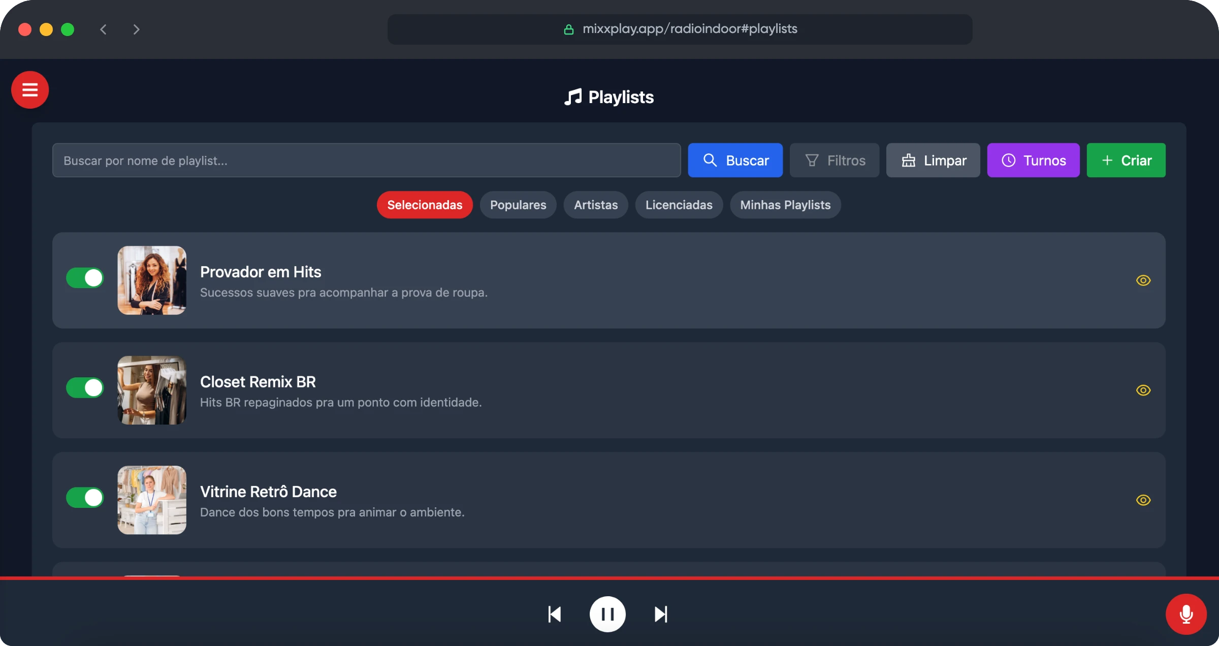 Sistema MIXXPLAY - Playlists
