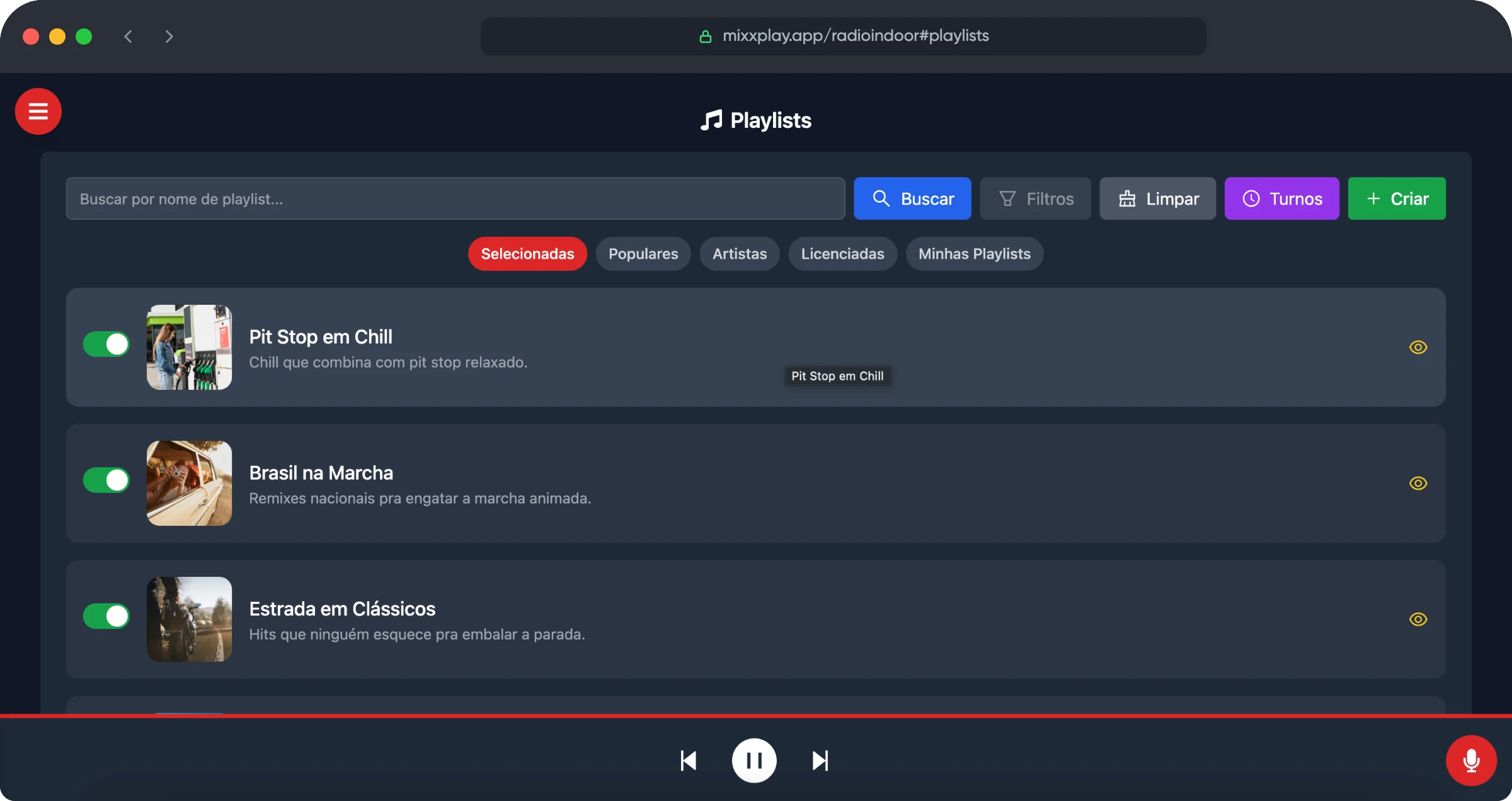 Sistema MIXXPLAY - Playlists