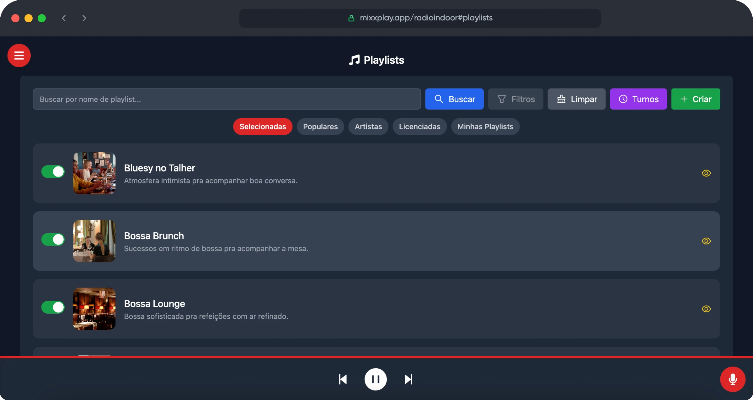 Sistema MIXXPLAY - Playlists