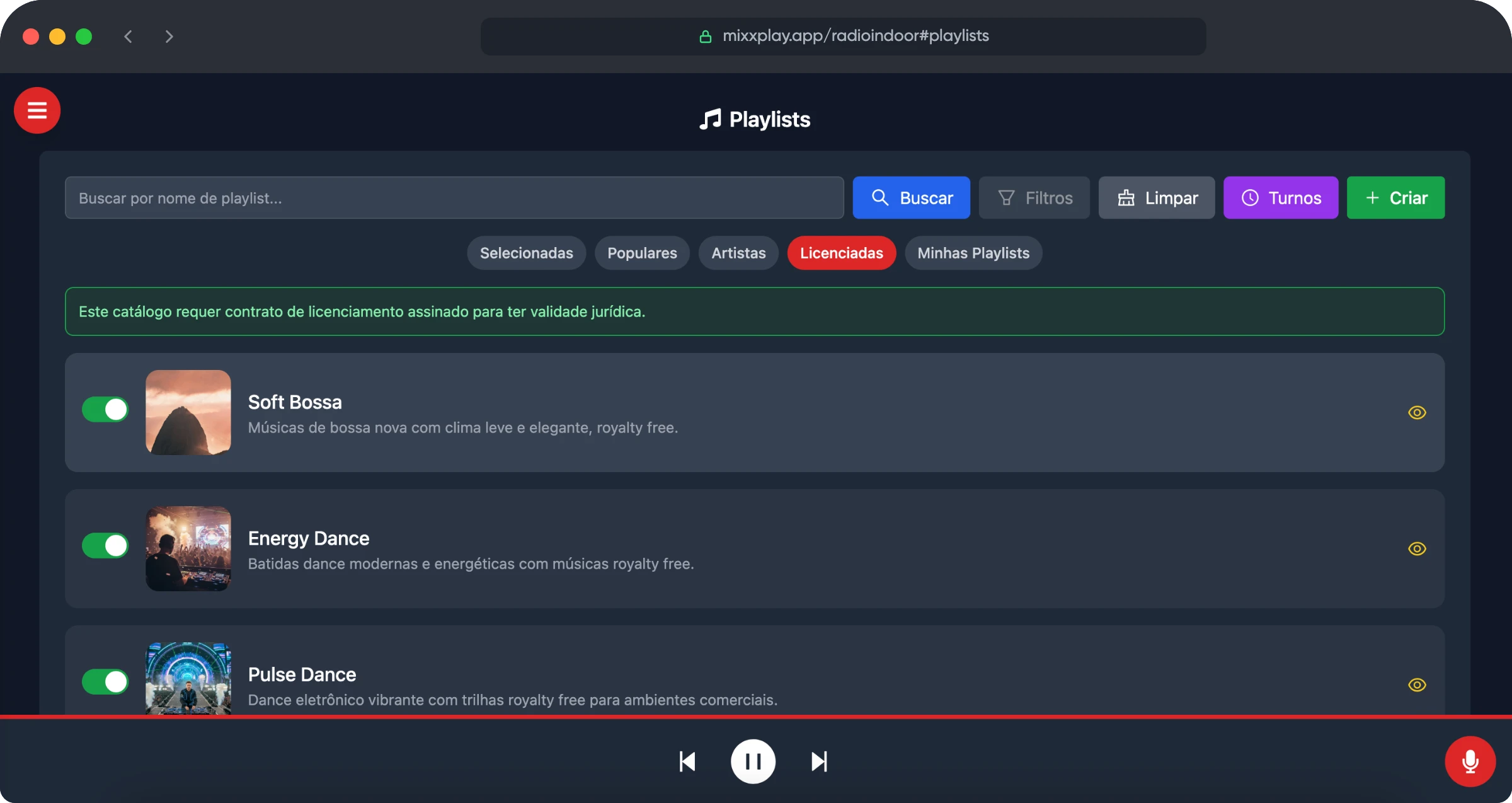 Sistema MIXXPLAY - Playlists