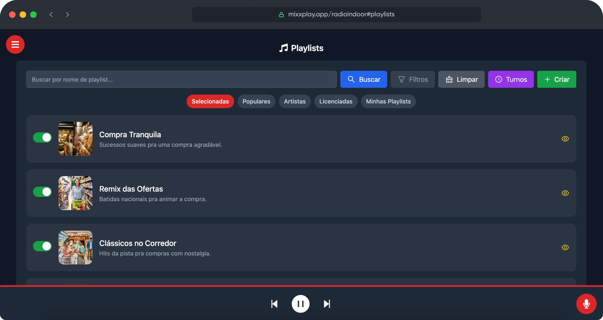 Sistema MIXXPLAY - Playlists