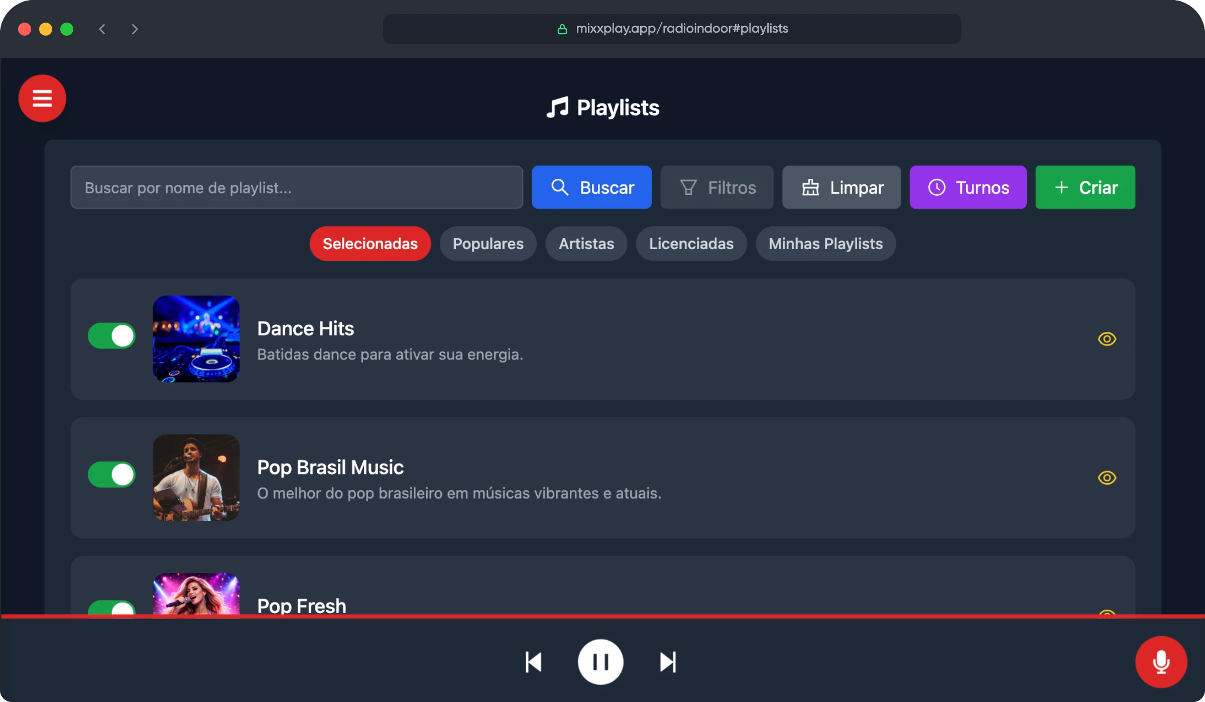 Sistema MIXXPLAY - Playlists