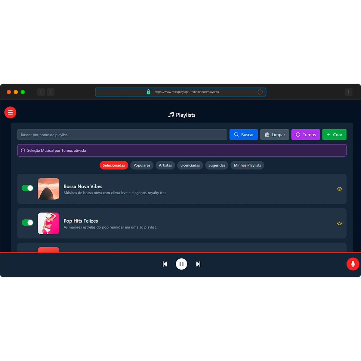 Sistema MIXXPLAY - Playlists